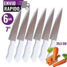Kit 6 Faca Peixeira 7" Inox 29,5cm Cabo Ergonômico Branco Corte Afiado do Chef Profissional