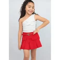 Short Saia Menina Infantil Plissada com Cinto