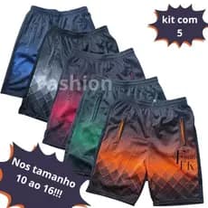 Kit 5 Bermudas Infantil Masculina Nos Tamanho 10 ao 16 Short Chimpa Flanelada Secagem Rápida Dry Fit