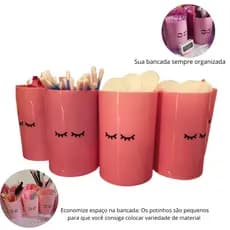 Kit Potinhos organizadores com tampa bancada carrinho auxiliar Lash porta algodão escovinha pincel