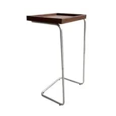 Mesa Apoio Lateral Sofá Madeira Bandeja Porta Copos Base Metal Cromado (Cinza) Decoração Sala