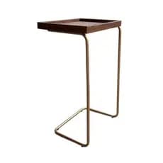 Mesa Apoio Lateral Sofá Madeira Bandeja Porta Copos Base Metal Dourada Decoração Sala