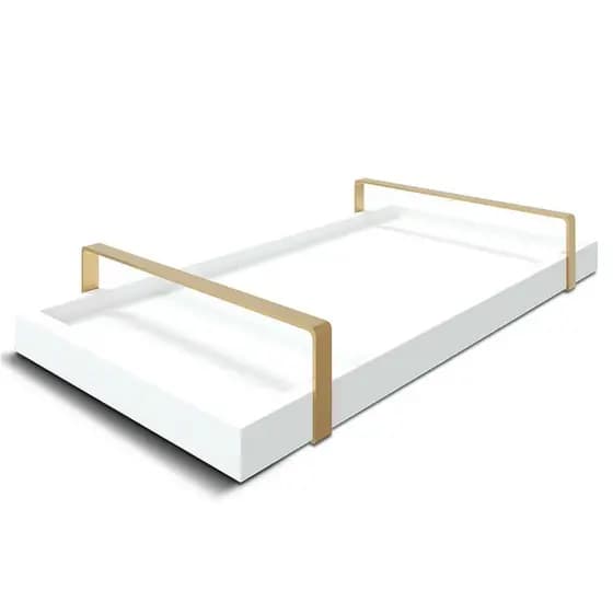 Bandeja Decorativa de servir grande 50x30 Branca Com Alças Metal Dourada Chá Café Xícaras