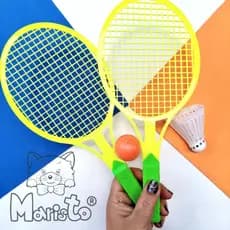 Mini Brinquedo Par de Raquetes Coloridas com Bolinha e Peteca Praia, Piscina, Ar Livre