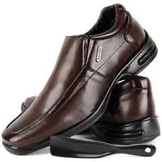 Sapato Masculino Social Ortopédico de Couro Brilhante Super Confortável Solado Costurado Antistresse Leve e Macio