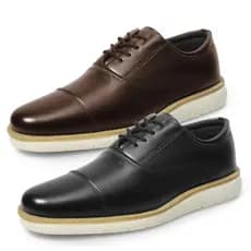 Kit 2 Pares Sapato Oxford Derby Masculino Social de Couro Confort Preto e Café Casual Dia a Dia Confortável Formal Promoção