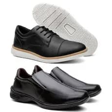 Kit 2 Pares Sapato Social Ortopédico Masculino de Couro Confort + Sapato Oxford Couro Importado Sola AntiStress Macia Envio Rapído