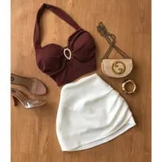 Short Saia Grapeado Moda Casual/Chic – Neoprene Premium • P ao GG