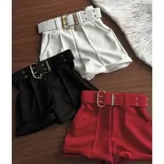 Short Feminino Com Cinto Grosso / Tecido Neoprene Premium / Coleção Verão / Moda Casual  e Elegante
