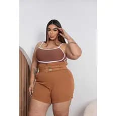 Body Plus Size Feminino Alça Fina com Detalhe Contrastante Modelador