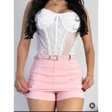 Short Saia Feminino Neoprene com Cinto Cintura Alta -