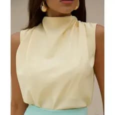 Blusa Feminina Kiara Gola Alta Elegante Sem Manga Crepe Social Casual Trabalho Festa P M G