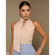 Blusa Feminina Kloe Gola Alta Elegante Crepe Alfaiataria Social Festa Trabalho PMG