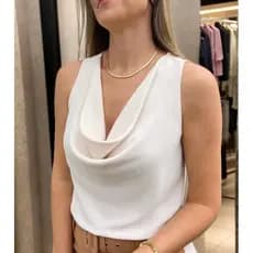 Blusa Feminina Helena Gola Boba Social Elegante Regata Crepe Trabalho Casual Festa