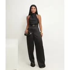 Conjunto Aura Feminino Acetinado Luxo Blusa Frente Única + Calça Pantalona Elegante Festa Social
