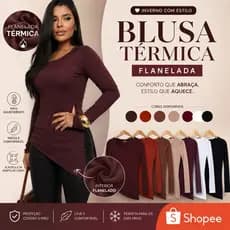 Blusa Térmica Flanelada Feminina Manga Longa Inverno Segunda Pele Peluciada Quentinha Moda Feminina