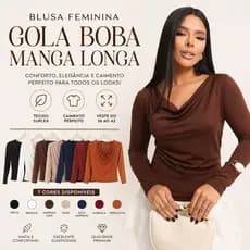 Blusa Feminina Gola Boba Manga Longa Suplex Elegante Casual Inverno Outono Moda Feminina Tamanho Único