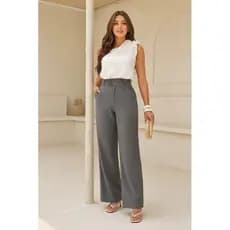 Calça Feminina Risca de Giz Pantalona Alfaiataria Cintura Alta Social Elegante Trabalho Casual