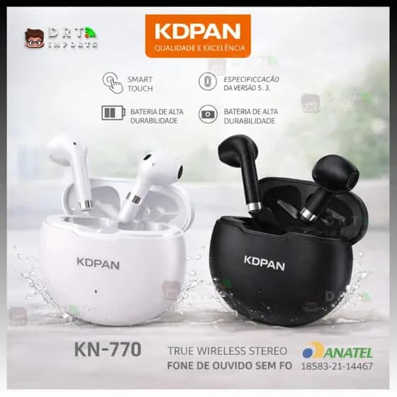 🎧 Fone Bluetooth Sem Fio KDPAN KN-770 TWS Smart Touch Bluetooth 5.4 Com Estojo Recarga