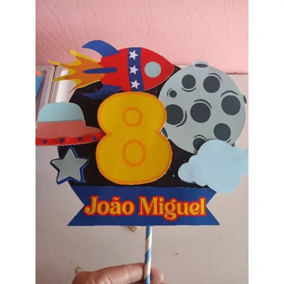 Topo Be Bolo Astronauta, Topper Espaço, Foguete 3D, Tema Galáxia, Topper Personalizado, Lua Planeta Festa