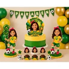 Kit Festa Copa Personalizado com Foto da Criança 💚💛 | Topo + Toppers