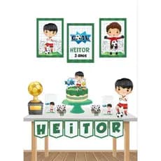 ⚽ Kit Festa Só 1 Bolinho Futebol Personalizado | Mesversário e Aniversário | Painel + Topo + Caixas + Bandeirola ⚽