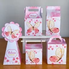Kit Festa Borboletas Rosa – Caixinhas Personalizadas para Lembrancinhas