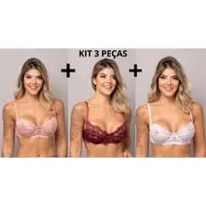 Promoção Kit 3 Sutiã de Renda sem Bojo com Aro Meia Taça
