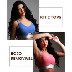 KIT 2 Top Fitness Elastico Feminino Com Bojo Removível Poliamida Reforçado Ideal Academia, Treino e Dia a Dia