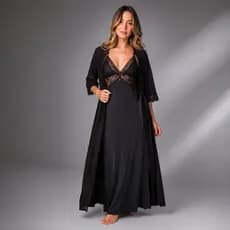 Kit Camisola Longa + Robe Longo Feminino Renda Luxo Sensual Elegante Pijama Conforto