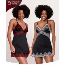 KIT 2 CAMISOLAS BICOLOR SENSUAL LUXO RENDA DORMIR