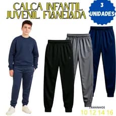 kit 3 calças Moletom Flanelada Juvenil Infantil Menino Quentinha