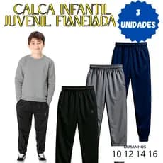 Kit 3 calça Infantil Menino Juvenil Moletom Flanelada,passeio escola 10 a 16