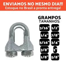 Kit 10 Grampo Clips Cabo Aço Galvanizado 1/2 a 1 Pol Pesado Cerca Academia Varal Tenda Fixador
