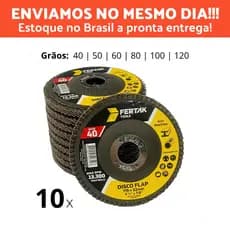 Kit Jogo 10 Discos Flap Inox Desbaste 4 1/2 x 7/8" Fertak Grão 40 50 60 80 100 120 para lixadeira Escolha O Grão