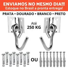 Kit Par de Gancho Armador De Rede De Balanço até 250kg Aço Grosso Reforçado Com 8 Parafusos E Buchas Ou Chumbadores