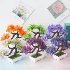 (Flores + Vasos) Bonsai Artificial Verde Planta Falsa Decoração De Casa Artificiais