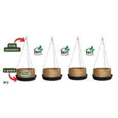 Kit 4 Vasos Xaxim Ecológico Fibra De Coco, N3 (21cmx11cm) C/ Corrente E Prato - Agrofor