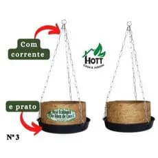 Kit 02 Vasos Xaxim Ecológico Fibra De Coco, N3 (21x11cm) C/ Corrente E Prato - Agrofor