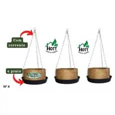 Kit 3 Vasos Xaxim Ecológico Fibra De Coco, N4 (26cmx13cm) C/ Corrente  E Prato- Agrofor