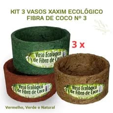 Kit 3 Vasos Xaxim Ecológico Fibra De Coco, Nr 3 (Natural/Verde e Vermelho) - Agrofor