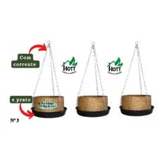 Kit 3 Vasos Xaxim Ecológico Fibra De Coco, N3 (21cmx11cm) C/ Corrente E Prato - Agrofor