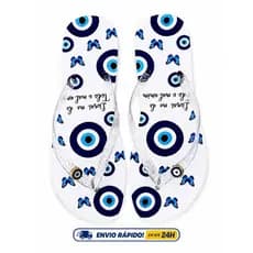 CHINELO OU SANDALIA BRANCA FEMININA TRADICIONAL CONFORTAVEL ANTIDERRAPANTE ESTILOSA ORIGINAL ESTAMPA OLHO GREGO