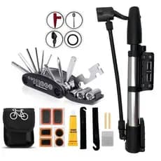 Kit Bike Ferramentas Manutenção Reparo + Bomba De Alumínio Pneu Bicicleta