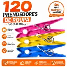 Kit 12 a 120 unidades Prendedor Pregador de Roupas Plástico Reforçado – Cores Sortidas – Varal