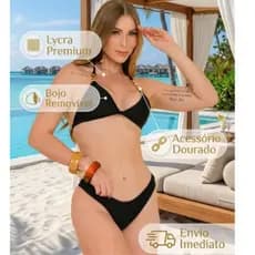 Biquini Feminino estilo blogueira com Bojo Removivel Praia tendência Verão Calcinha Fio Duplo