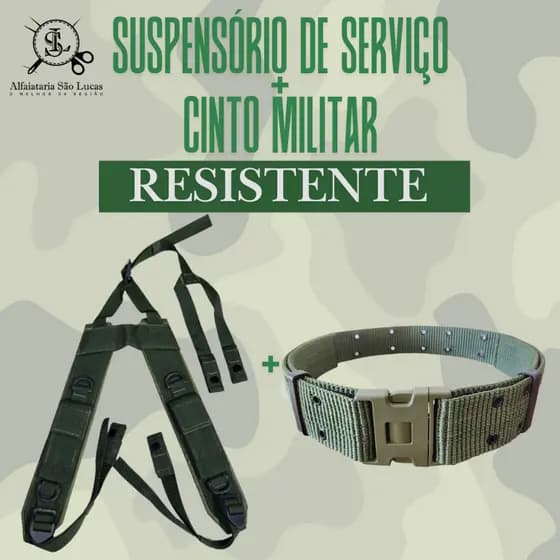 Kit Suspensório de Serviço Padrão EB + Cinto N.A Militar Acolchoado e Regulável(Cinto NA compatível)