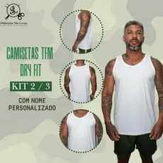 Kit 2 /3 Camisetas Regatas TFM Brancas Dry Fit Com Nome Personalizado