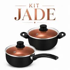 Conjunto Jade 2 Panelas Antiaderente Kit Caçarola TeflonTampa Vidro 16 e 18 Pequenos Defeitos