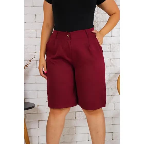Bermuda Shorts Femenina longa eslastico na costas alfaiataria Plus size